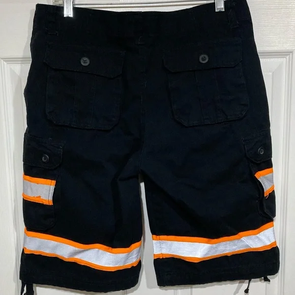 Men’s Shorts High Vis Visibility Black & Orange Stripe SZ 34 Cargo Construction - Picture 3 of 7